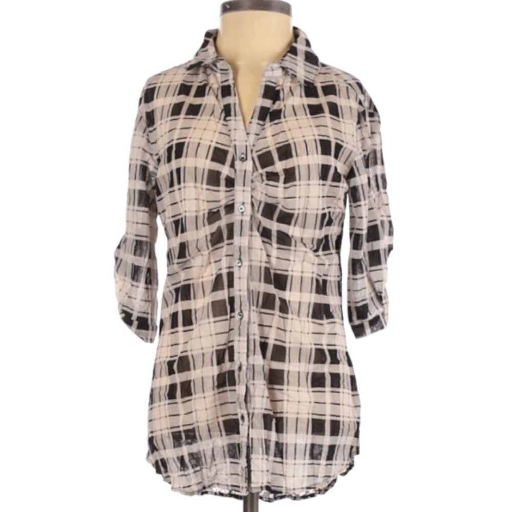 🎉Amang NY Plaid & Floral Mixed Media Button-Up - Small